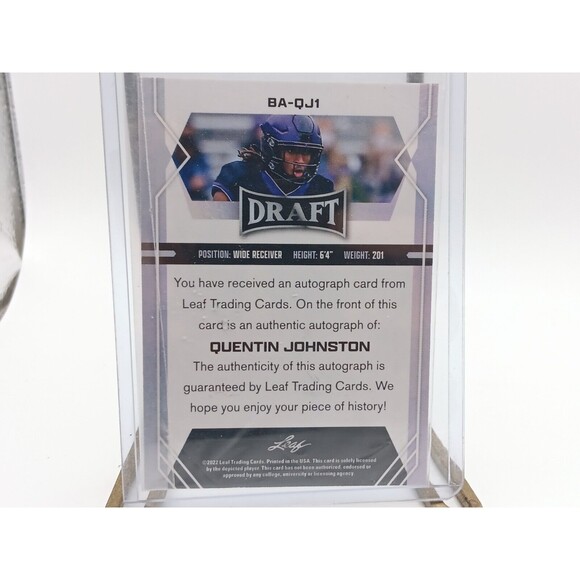 5/$25 Leaf Draft QUENTIN JOHNSTON Autograph #BA-QH1 Rookie Auto TCU Chargers - Picture 2 of 6